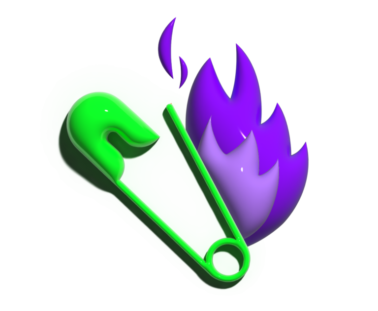 Icono representativo del apartado diseño de moda. Imperdible con fuego en 3d.